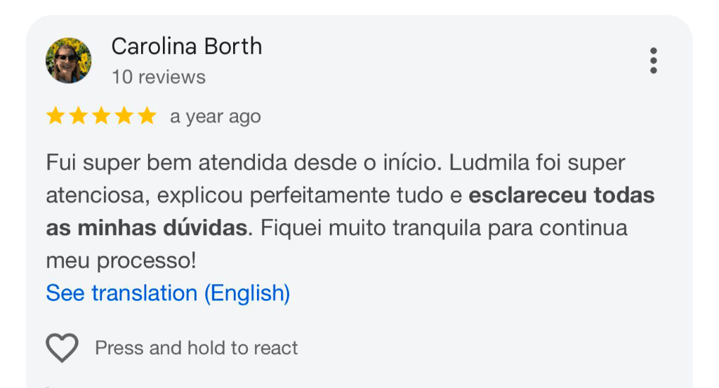 Depoimento Carolina Borth no Google