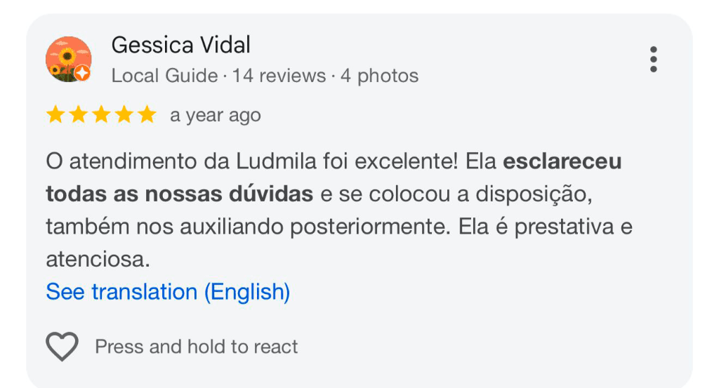 Depoimento Gessica Vidal no Google