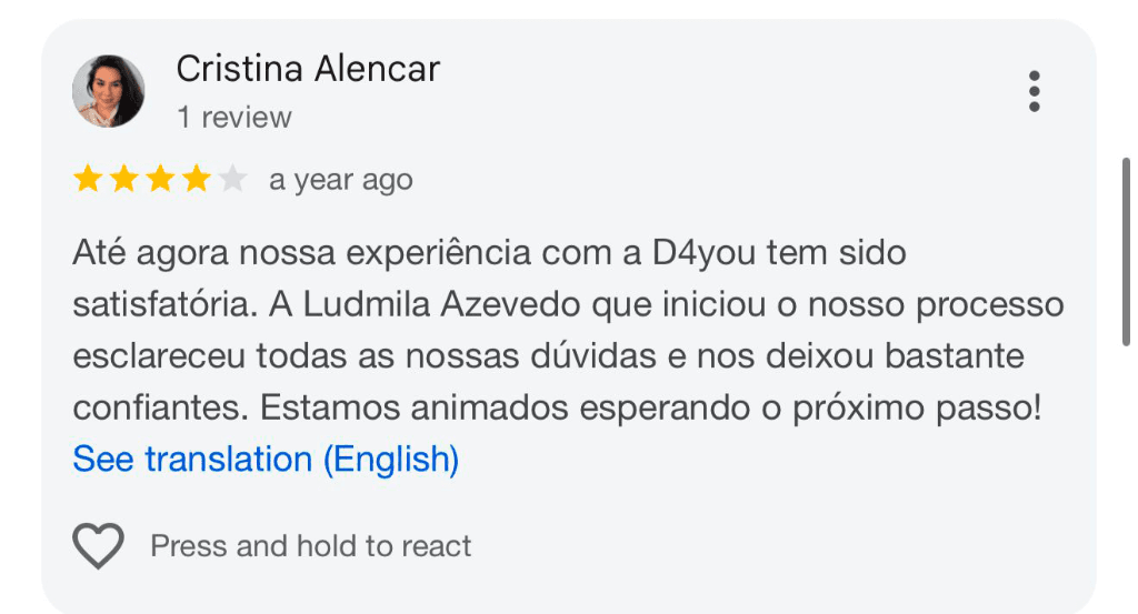 Depoimento Cristina Alencar no Google