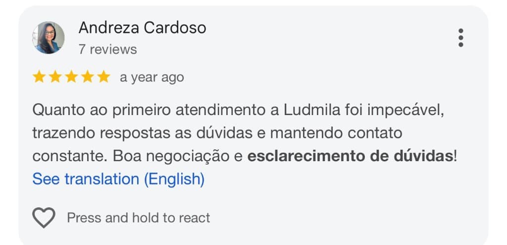 Depoimento Andreza Cardoso no Google